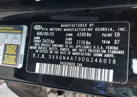 2013 Kia Optima Ex z USA, uszkodzony, nr VIN 5XXGN4A79DG246018